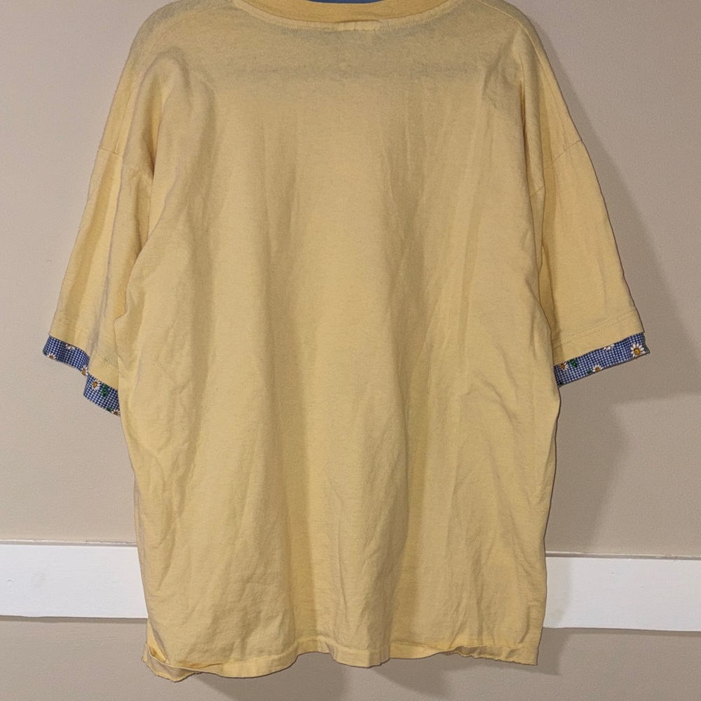 Charming Yellow Short Sleeve Women's Tee with Floral Kitchen Design. 2X - Picture 7 of 7
